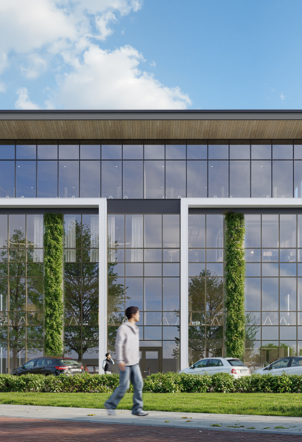 Moderne kantoorgebouwen met groen